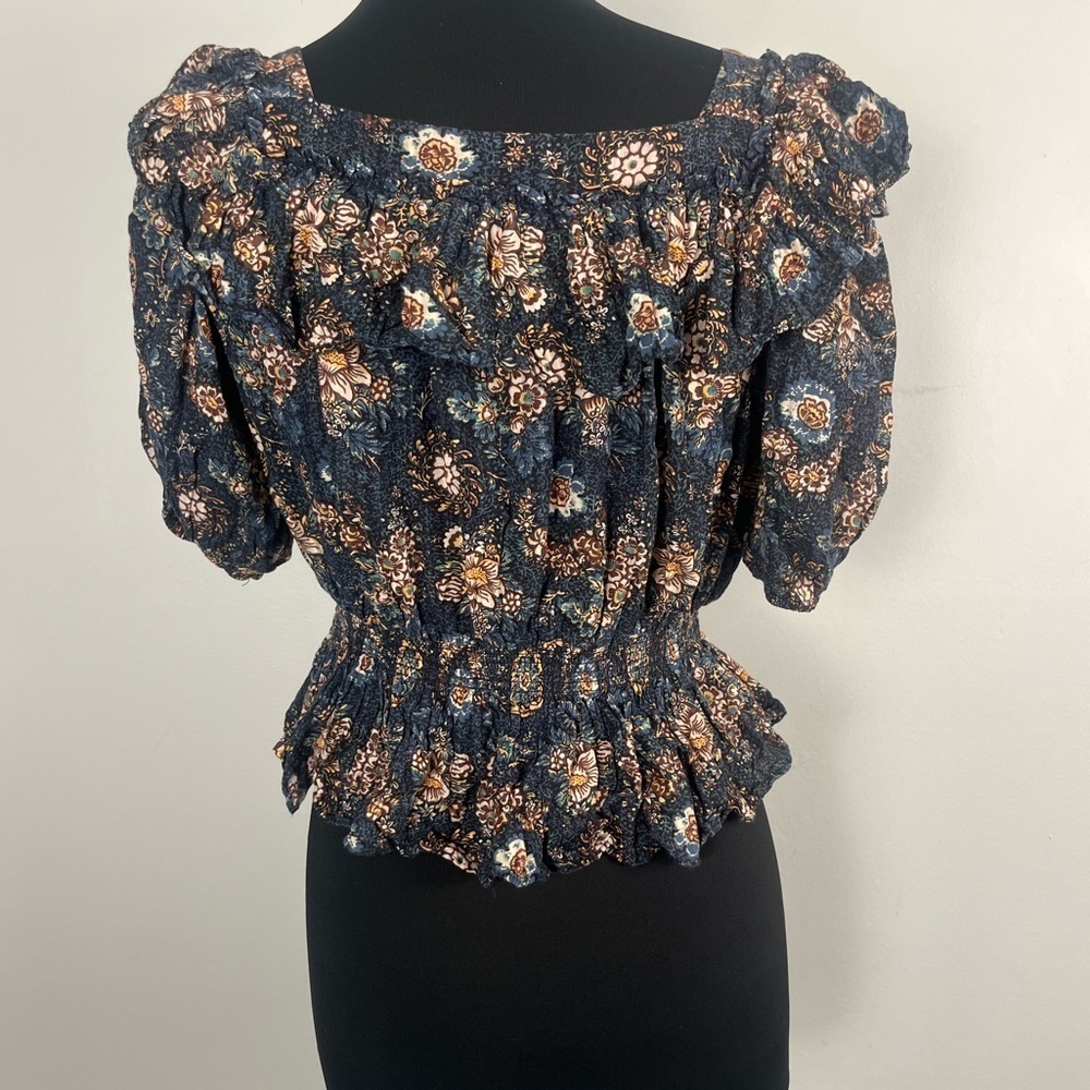 Ulla Johnson Warner Square Neck Ruffle Peplum Cotton Blouse for Women 8 - Picture 3 of 6